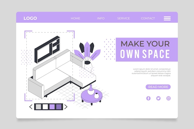 Isometrische bestemmingspagina voor meubelverkoop