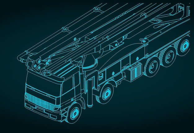 Isometrische blauwdruk van de betonpompwagen