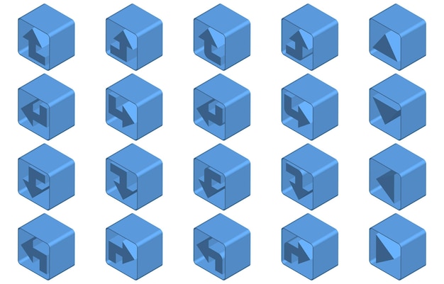 Isometrische blauwe pijl icon set