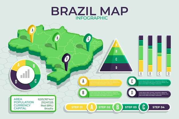 Vector isometrische brazilië kaart infographic