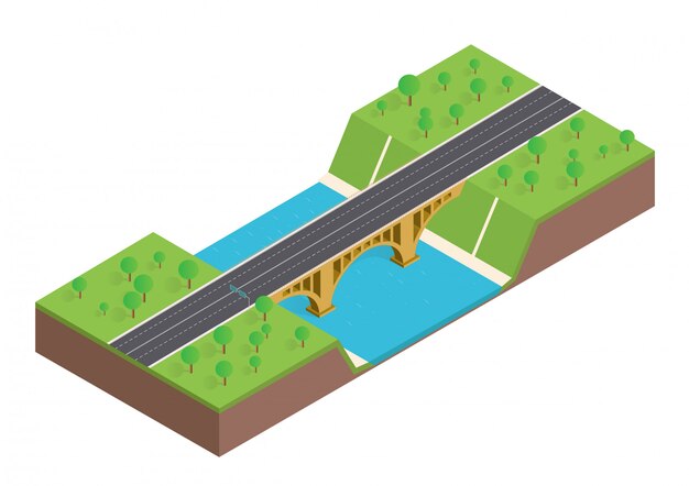 Isometrische brug over de rivierbomen