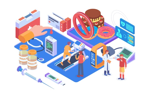 Isometrische diabetes behandeling vector concept