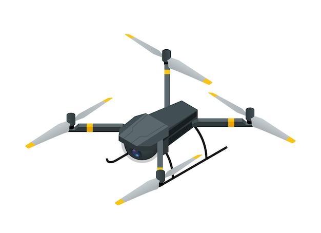 Isometrische elektrische drone met video- en fotocamera voor luchtfotografie geïsoleerd op een witte achtergrond vectorillustratie.