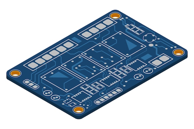 Isometrische elektronische plaat Isometrische gedrukte printplaat Geïntegreerde schakelplaat Vectorillustratie