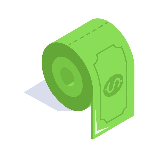 Isometrische groene rol die lijkt op geld met een dollarsymbool erop