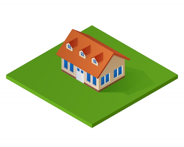 Vector isometrische huis. 3d cottage.