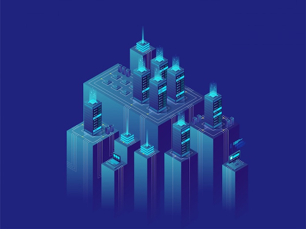 Isometrische illustratie concept serverruimte datacenter