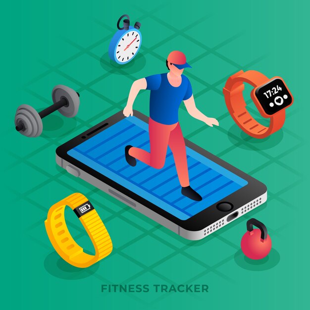 Vector isometrische illustratie van moderne fitness tracker