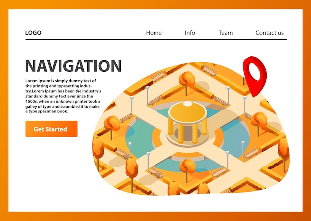 Isometrische kaart mobiele gps-navigatie. openbaar herfstpark.
