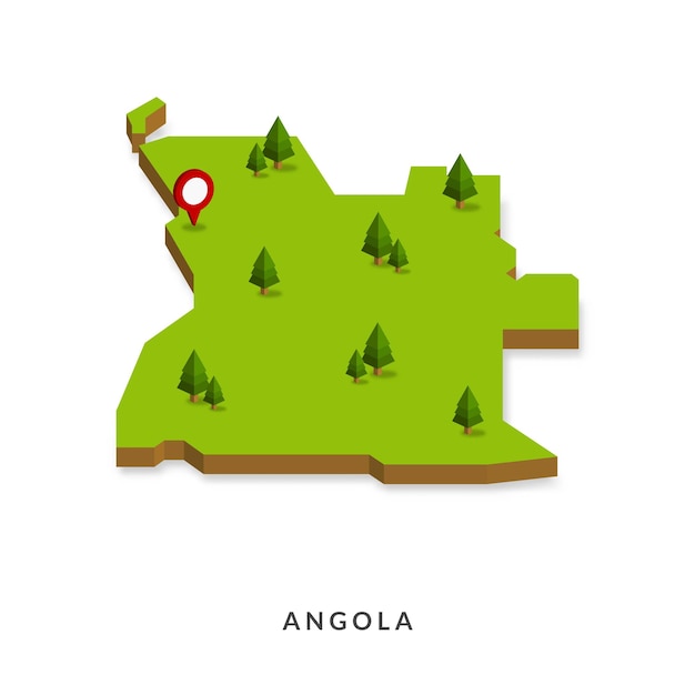 Isometrische kaart van angola eenvoudige 3d-kaart vectorillustratie