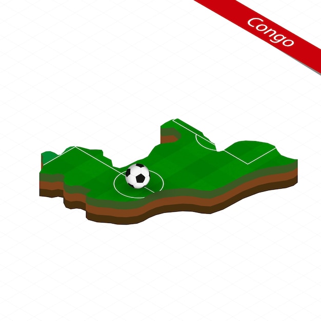 Vector isometrische kaart van congo met voetbalveld voetbalbal in het midden van het voetbalveld vector voetbalillustratie