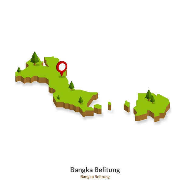 Isometrische kaart van de provincie bangka belitung, indonesië, eenvoudige 3d-kaart vectorillustratie