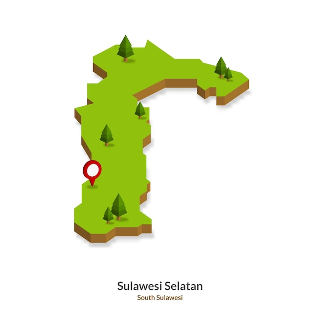 Isometrische kaart van de provincie Zuid-Sulawesi, Indonesië Eenvoudige 3D-kaart vectorillustratie