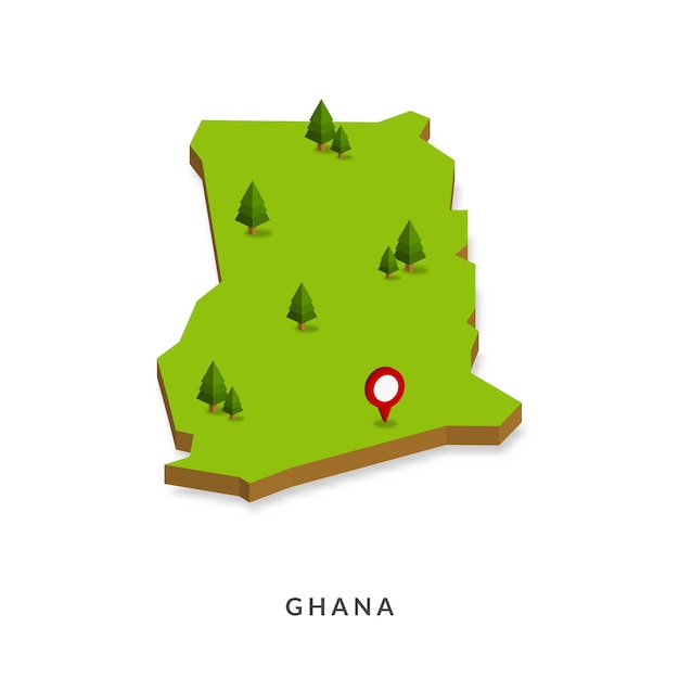 Isometrische kaart van Ghana Eenvoudige 3D-kaart vectorillustratie