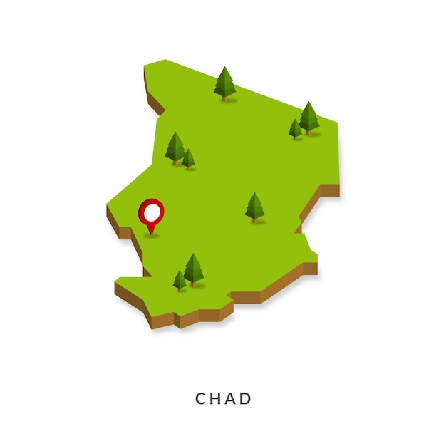Isometrische kaart van Tsjaad Eenvoudige 3D-kaart vectorillustratie