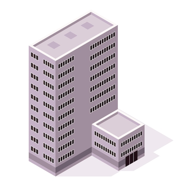 Isometrische kantoren of business center pictogram Stad appartementengebouw stad kaart creatie Architectonische vector 3d illustratie Infografisch element Stad huis samenstelling