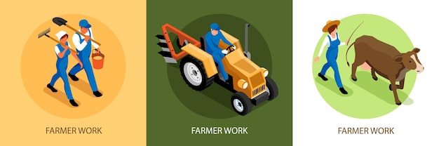 Isometrische landbouw illustratie set