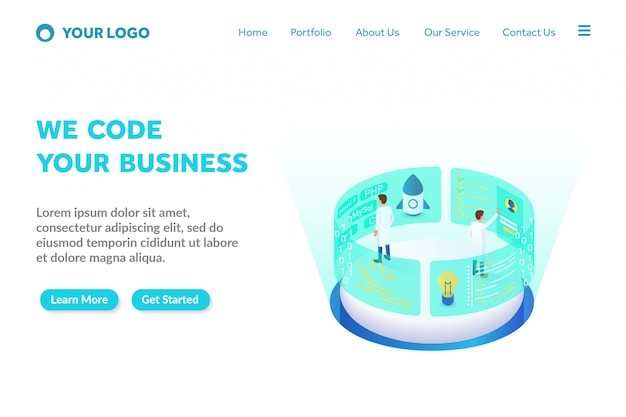 Isometrische landingspagina-sjabloon programmeren en coderen