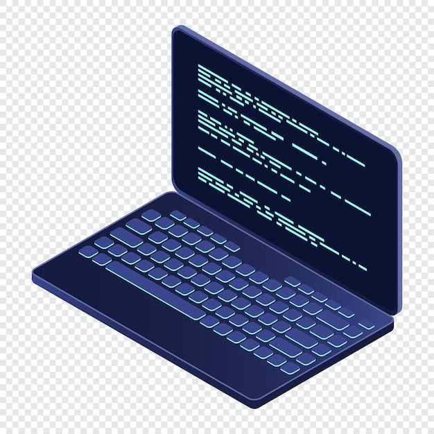 Isometrische laptop 3d isometrische laptop computer Abstracte programmeertaal en programma code op een laptop scherm Isometrische technologie