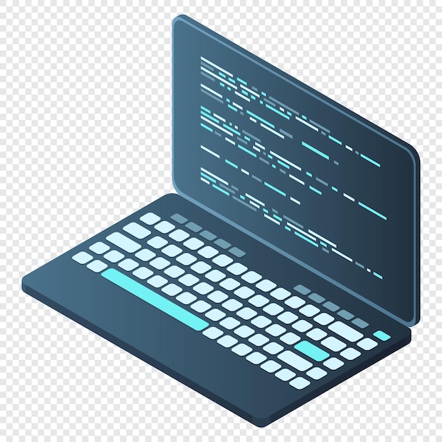 Isometrische Laptop 3d isometrische laptopcomputer Abstracte programmeertaal en programmacode op een laptop scherm Vector illustratie