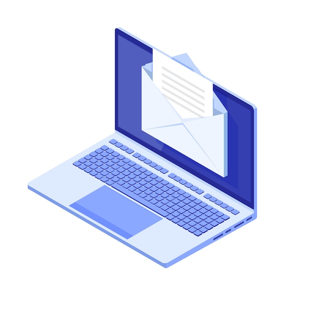 Isometrische laptop met e-mailmelding