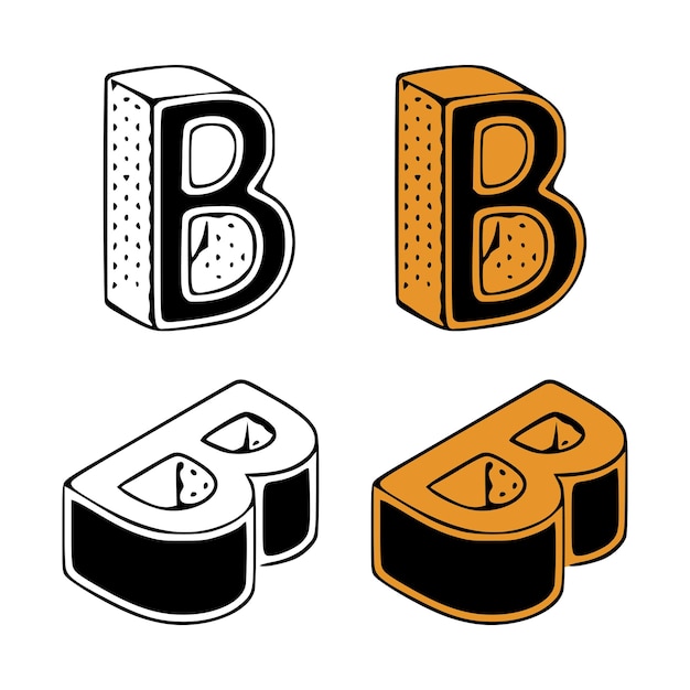 Isometrische letter b doodle vectorillustratie op witte achtergrond brieven illustraties