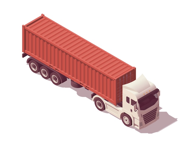 Isometrische logistieke semi-vrachtwagen vrachtwagen met containeroplegger vectorillustratie