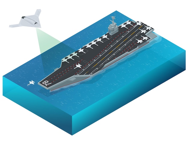 Isometrische Long Range Strike-bommenwerper. Vliegtuigen militaire missie geïsoleerd op de achtergrond. Vliegtuigen toegewezen aan het nucleair aangedreven vliegdekschip CVN. Militair zeetransport.