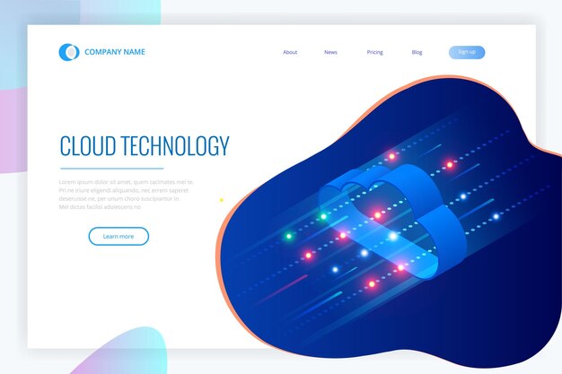 Isometrische moderne cloudtechnologie en netwerkconcept Web cloud-technologie zakelijke internetgegevensdiensten vectorillustratie