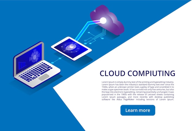 Isometrische moderne cloudtechnologie en netwerkconcept Webcloudtechnologiebedrijf