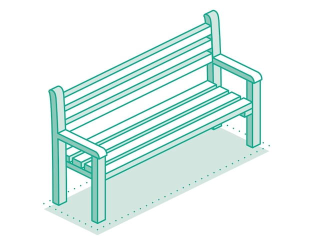 Isometrische omtrek moderne straatbank minimalistisch object geïsoleerd op een schone witte achtergrond perfect voor het vertegenwoordigen van openbare ruimtes stedelijke planning en moderne architectuur