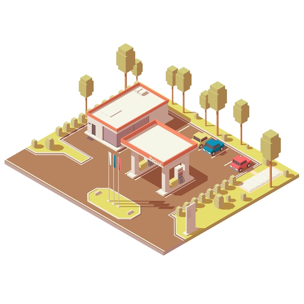 Isometrische pictogram van snelweg tankstation