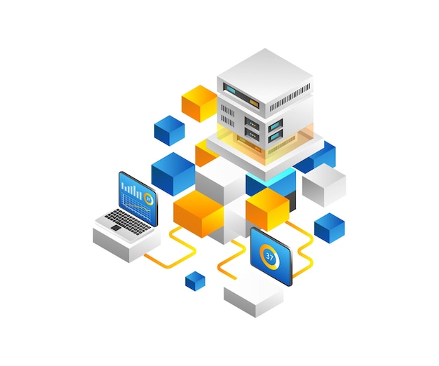 Isometrische platte 3d concept high-tech server blokketen illustratie