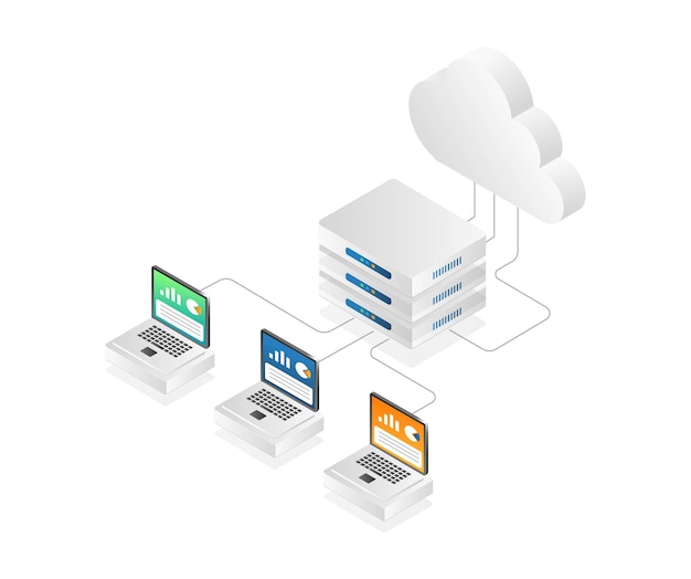 Isometrische platte illustratie van cloud analist netwerkconcept