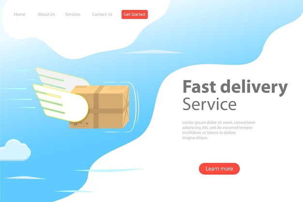 Isometrische platte vector bestemmingspagina sjabloon van snelle bezorgservice koeriersdienst goederen verzending van voedsel online bestellen