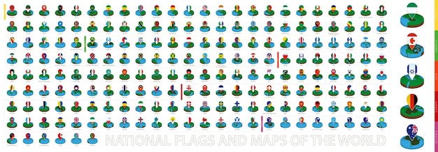 Isometrische ronde kaart en puntmarkering met vlaggenverzameling