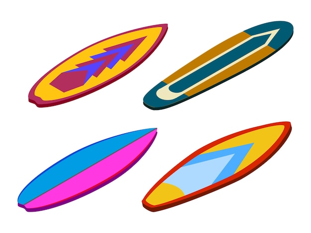 Isometrische set Stand-up paddle-surfen geïsoleerd op wit sportconcept Actieve zomervakanties vectorillustratie