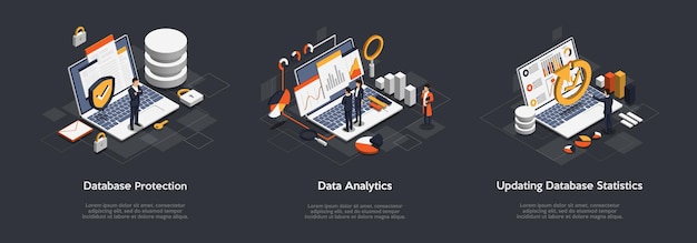 Isometrische set van zakelijke databasebescherming