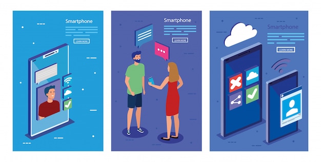 Isometrische smartphones en mensen vectorontwerp