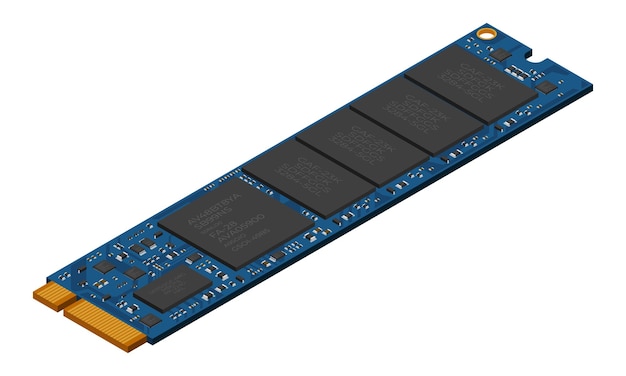 Isometrische solid state drive SSD-opslag illustratie SSD M2 illustratie Computer hardware componenten Vector illustratie