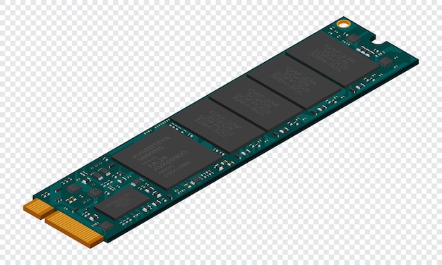 Isometrische solid state drive SSD-opslag illustratie SSD M2 illustratie Computer hardware componenten Vector illustratie