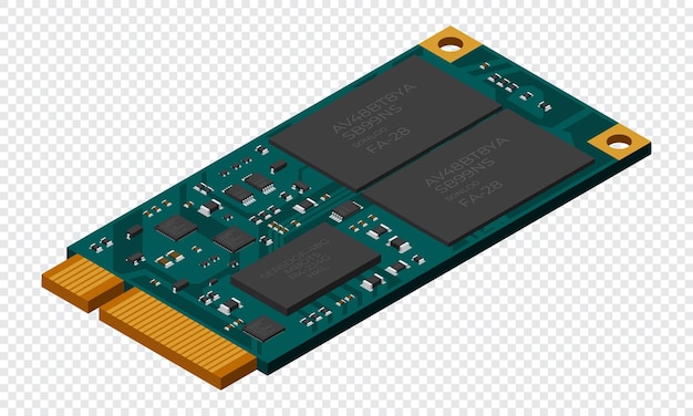 Isometrische solid state drive SSD-opslag illustratie SSD M2 illustratie Computer hardware componenten Vector illustratie