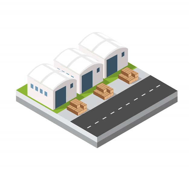 Vector isometrische stadsmodule industriële stedelijke fabriek