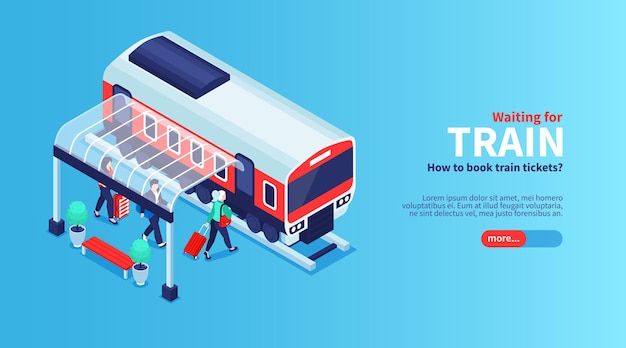 Isometrische treinstation met schuilplaats passagiers illustratie