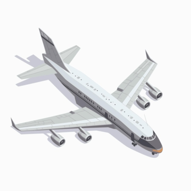 Isometrische vectorillustratie op grijze achtergrond civiel passagiersvliegtuig terug en vooraanzicht luchtvervoer of vliegtuig