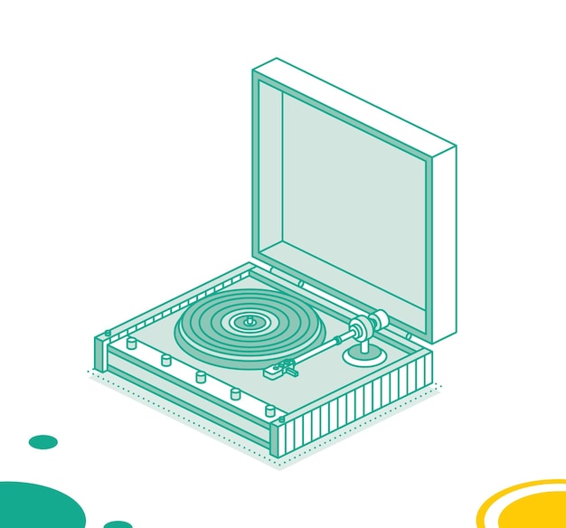 Isometrische vinylspeler Object geïsoleerd op witte achtergrond Vinylrecorder 3D-element in contourstijl