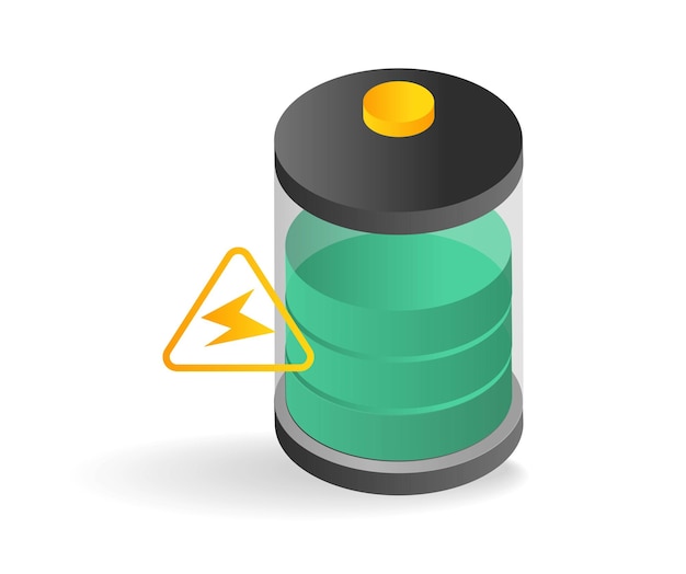 Isometrische vlakke 3d conceptenillustratie van elektrische energieopslagbatterij