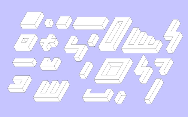 Isometrische vormen 3D geometrische vorm platte geometrie lijnvormen Zwart-wit vector geometrische ziek