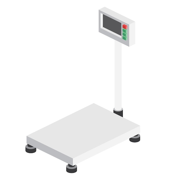 Isometrische weegschalen voor het wegen van objecten en goederen Object geïsoleerd op witte achtergrond Pictogram voor web