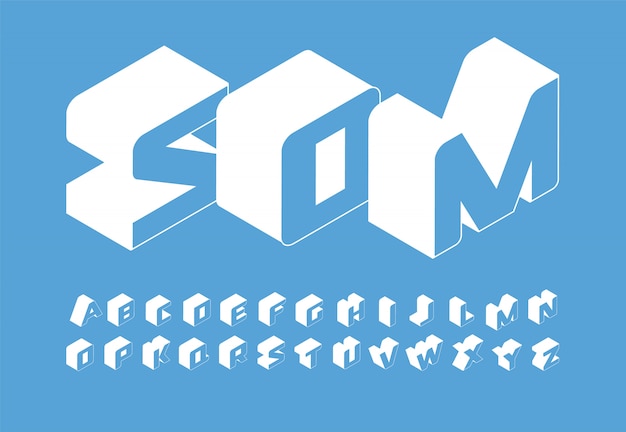 Isometry letters set. 3D isometric simple style latin alphabet.